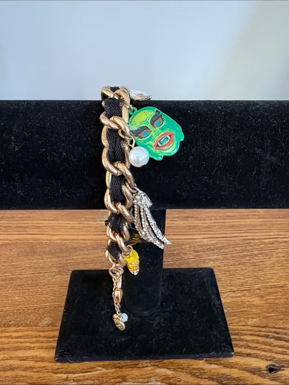 Betsey Johnson Halloween Charm Chain Bracelet with Pearl & Crystal Tassel